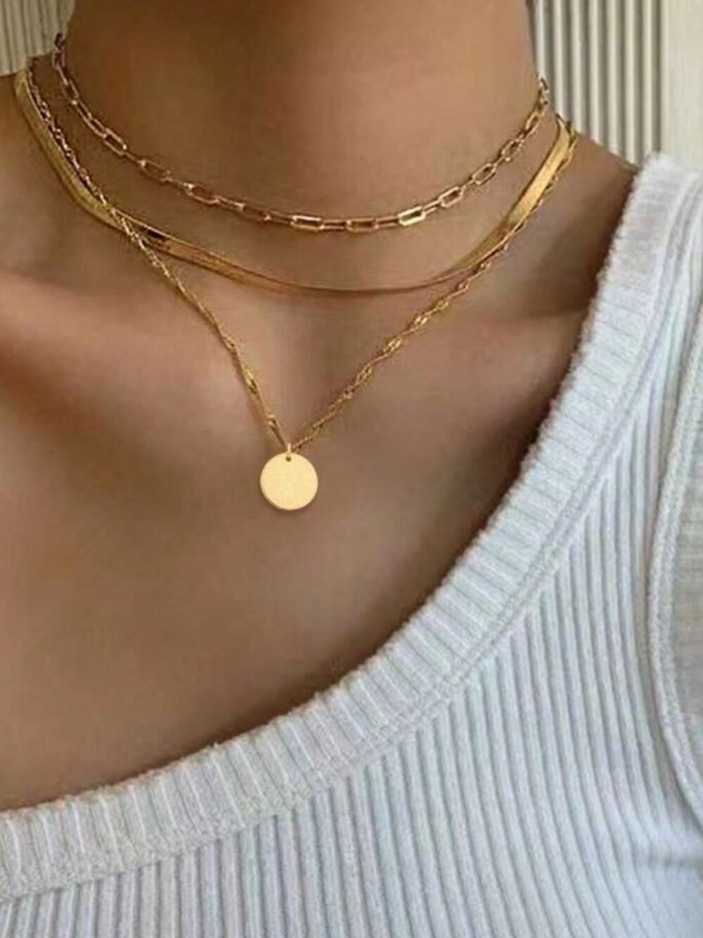 New Stainless Steel Gold Plated Multi-Layer Pendant Necklace - Picture 3 of 7